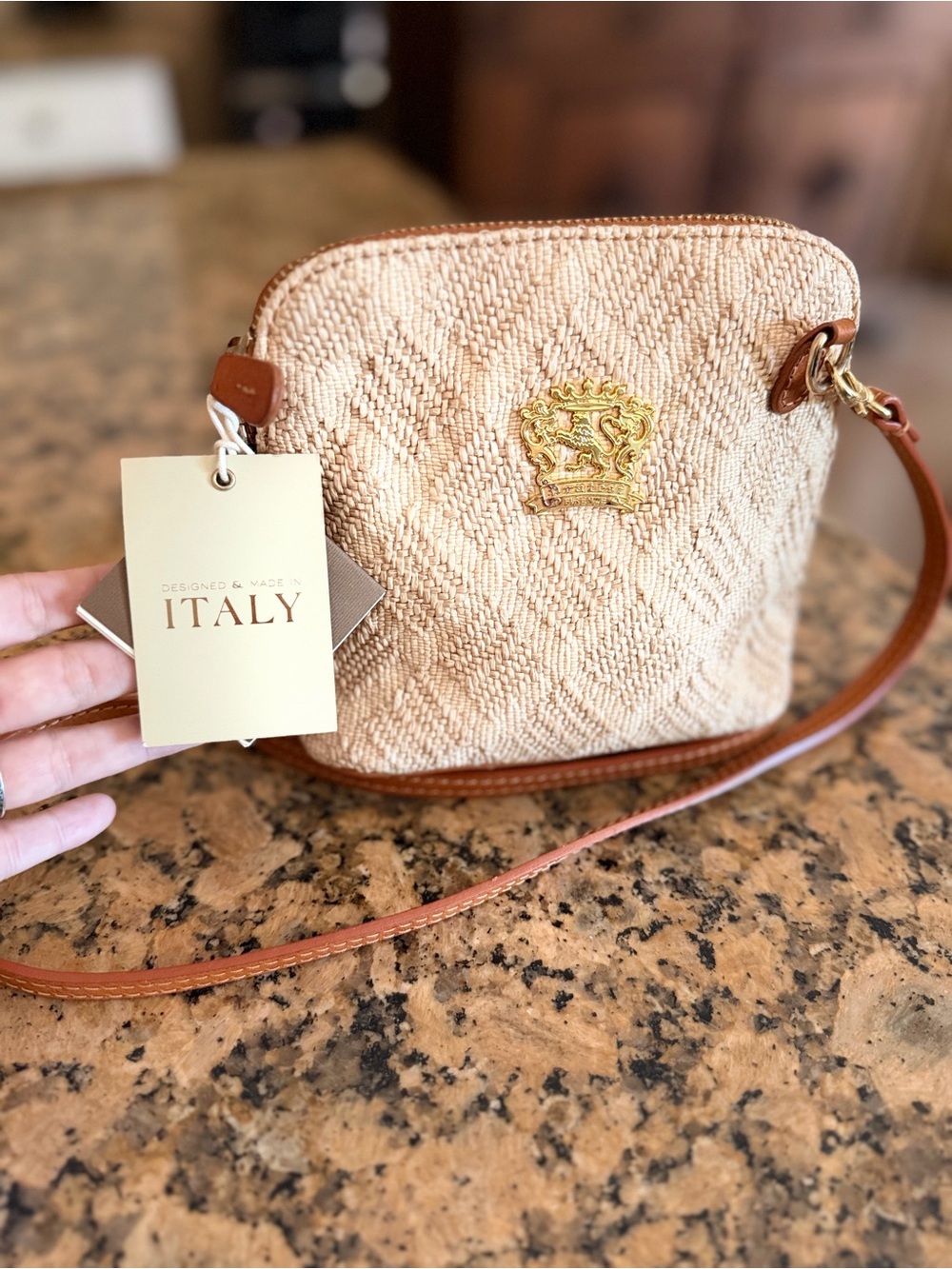 NWT Pratesi Firenze woven raffia summer messenger crossbody bag Made in Italy
